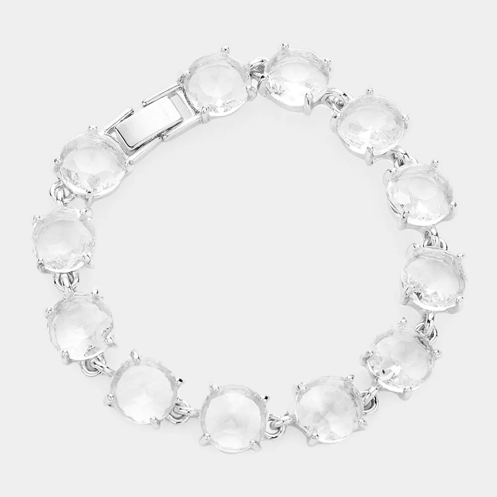 Clear Round Stone Link Pageant Bracelet | Evening Bracelet | 591627