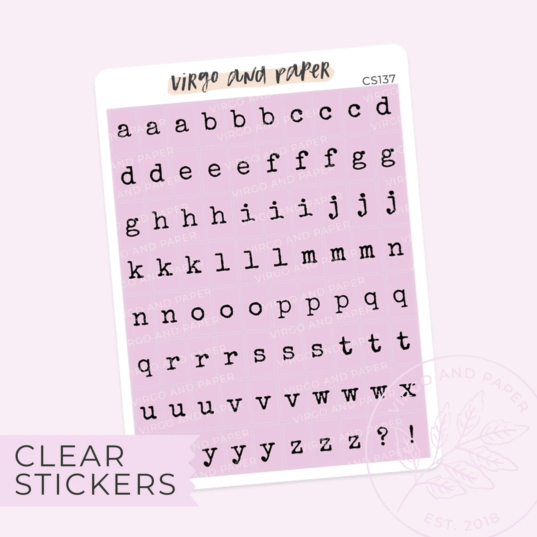 Clear Typewriter Alphabet Stickers - Orchid