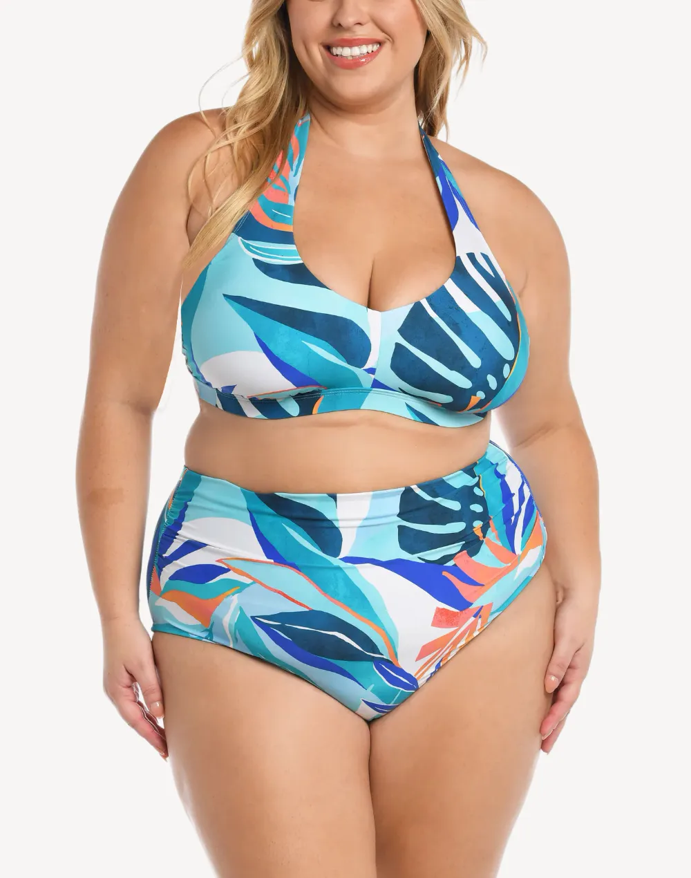 Coastal Palms High Waist Plus Size Bikini Bottom