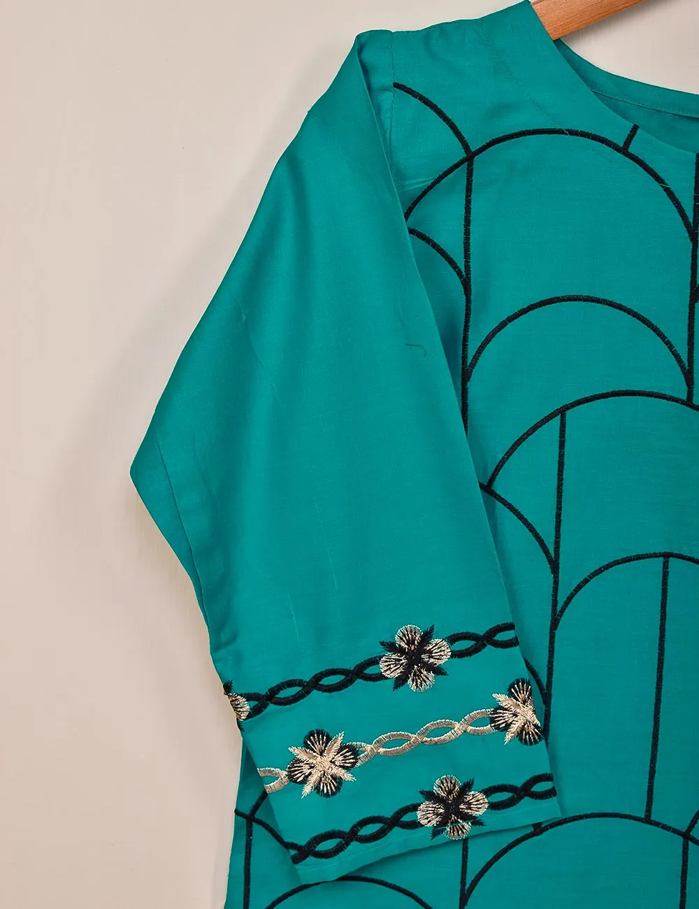 Cotton Embroidered Stitched Kurti - Semisonic-(T20-030C-Turquoise)