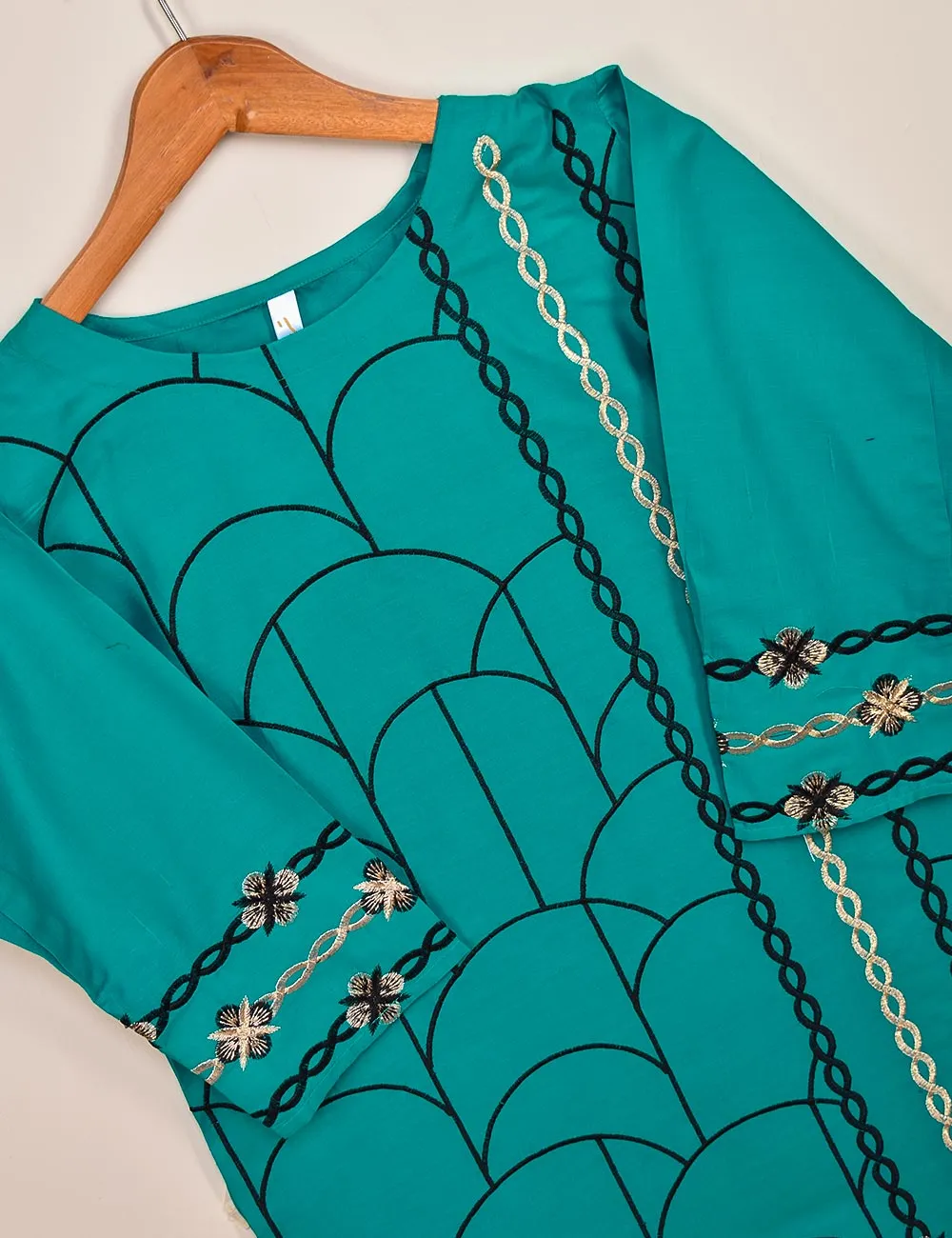Cotton Embroidered Stitched Kurti - Semisonic-(T20-030C-Turquoise)