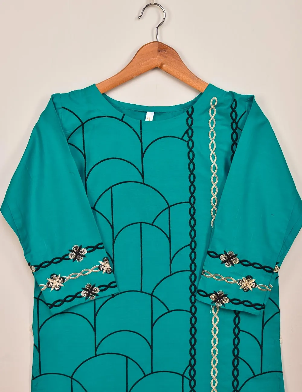 Cotton Embroidered Stitched Kurti - Semisonic-(T20-030C-Turquoise)