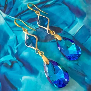 cristallo bermuda blue double drop earrings