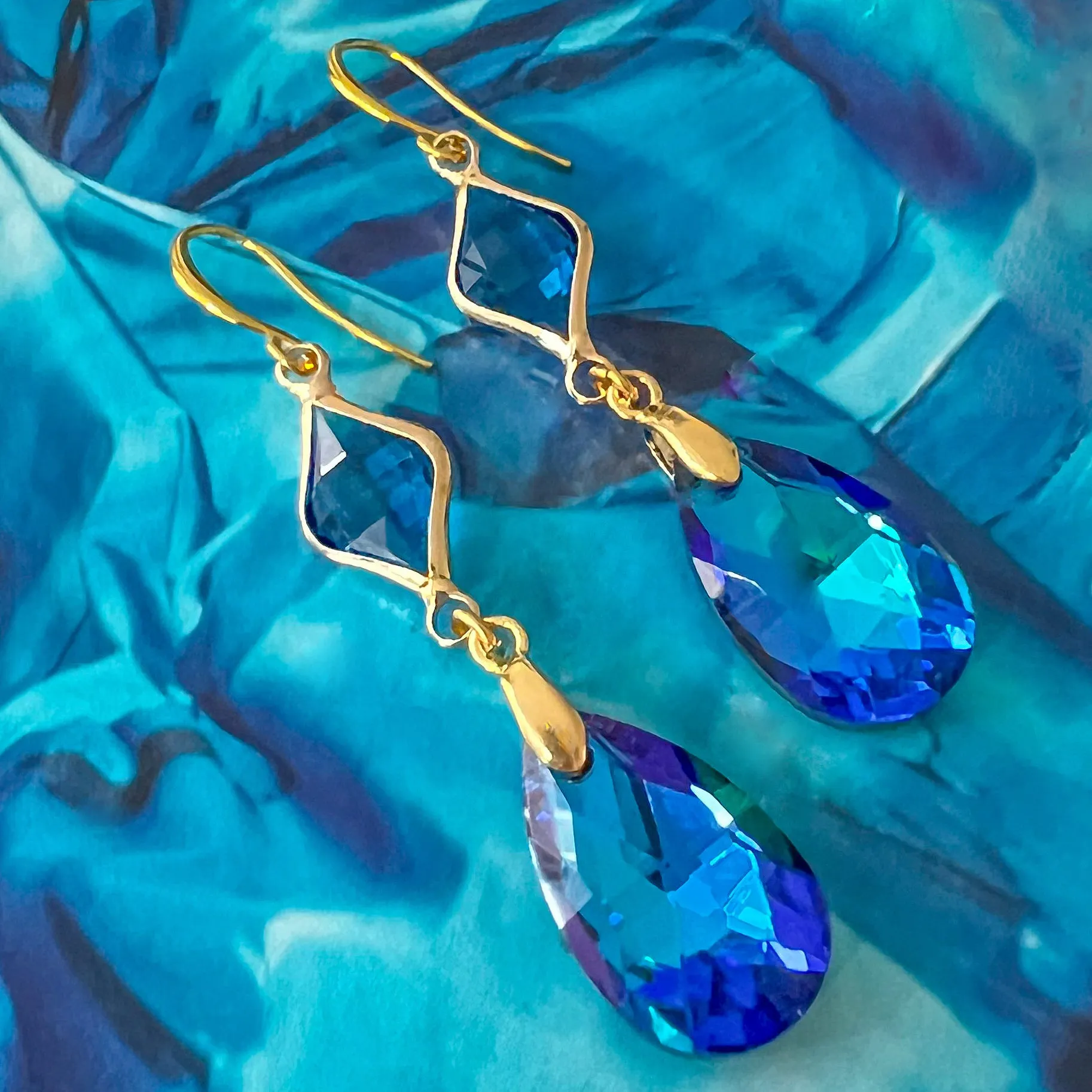 cristallo bermuda blue double drop earrings