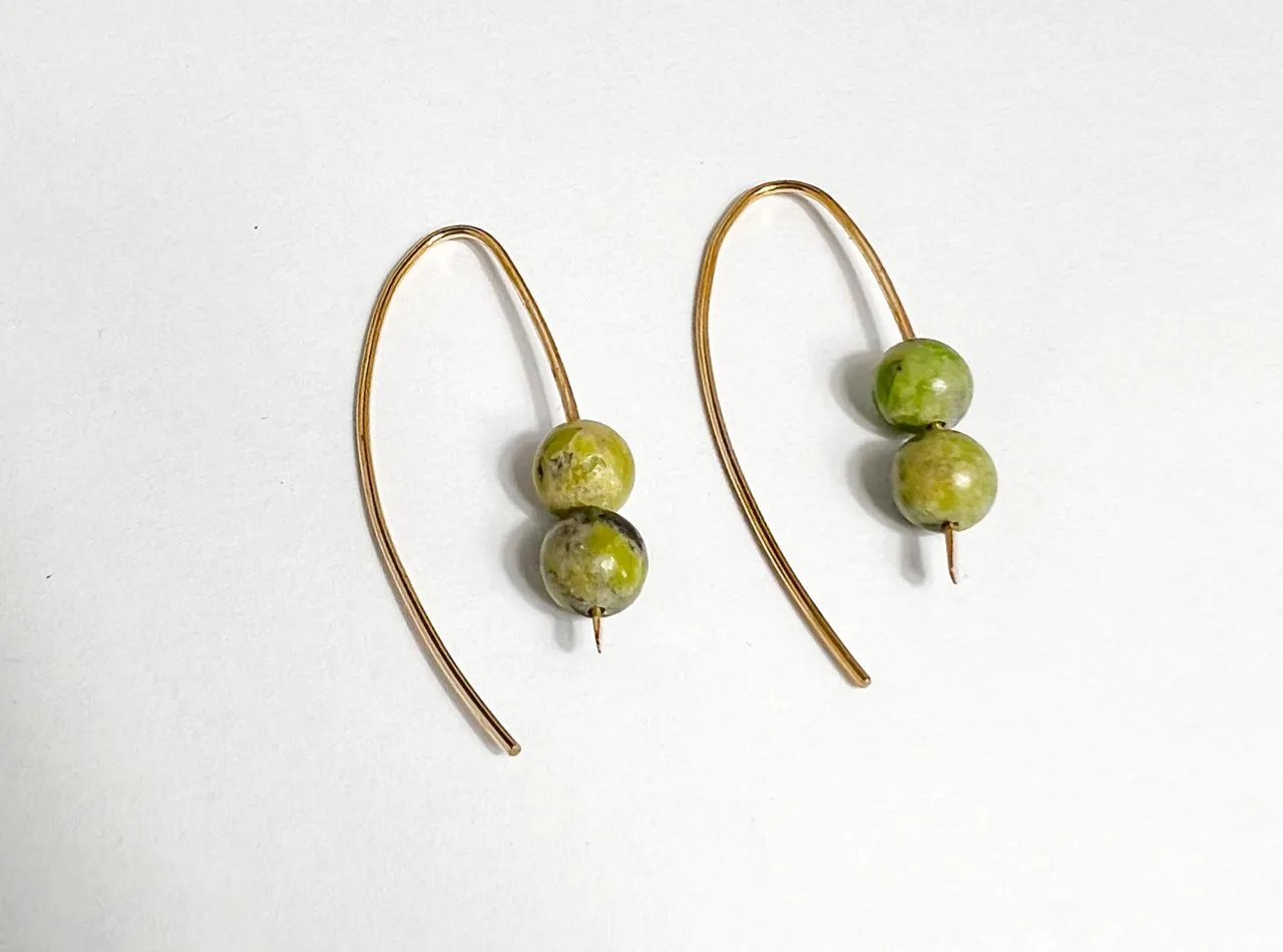 Crysophrase Green Limestone Brass Earrings