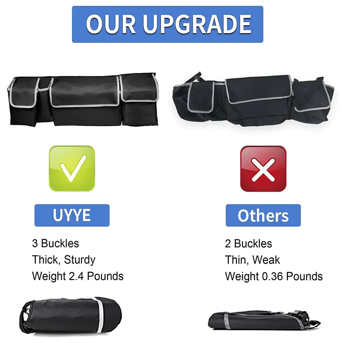 Custom Logo Car Trunk Hanging Organizer,Thick Backseat Trunk Storage Bag with 4 Pockets and 3 Adjustable Shoulder Straps, Foldable Car Trunk Interior Accessories Releases Your Trunk Space