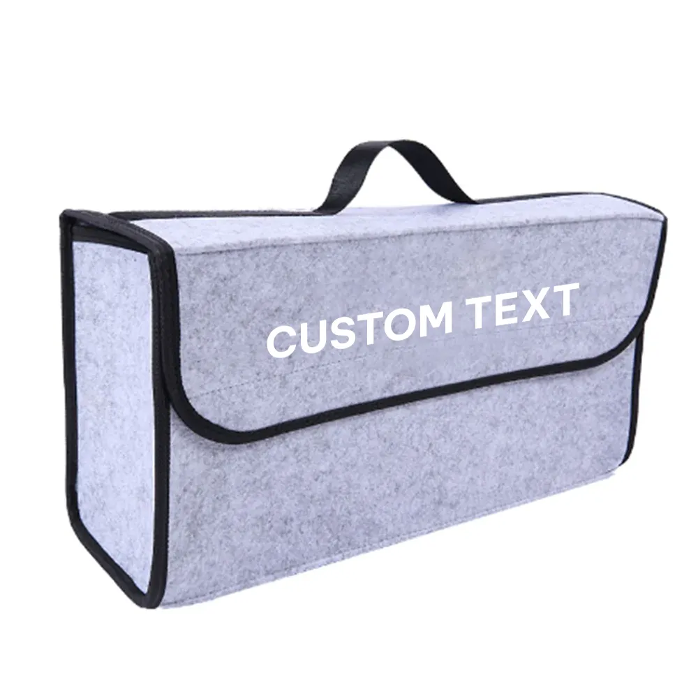 Custom Text For Soft Felt Car Bag Organizer, Compatible with All Cars, Folding Car Storage Box Non Slip Fireproof Car Trunk Organizer MS12990