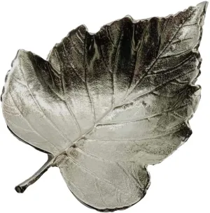 (D) Judaica Metal Leaf Style Tray for Coffee Table 13"x9" (Silver)