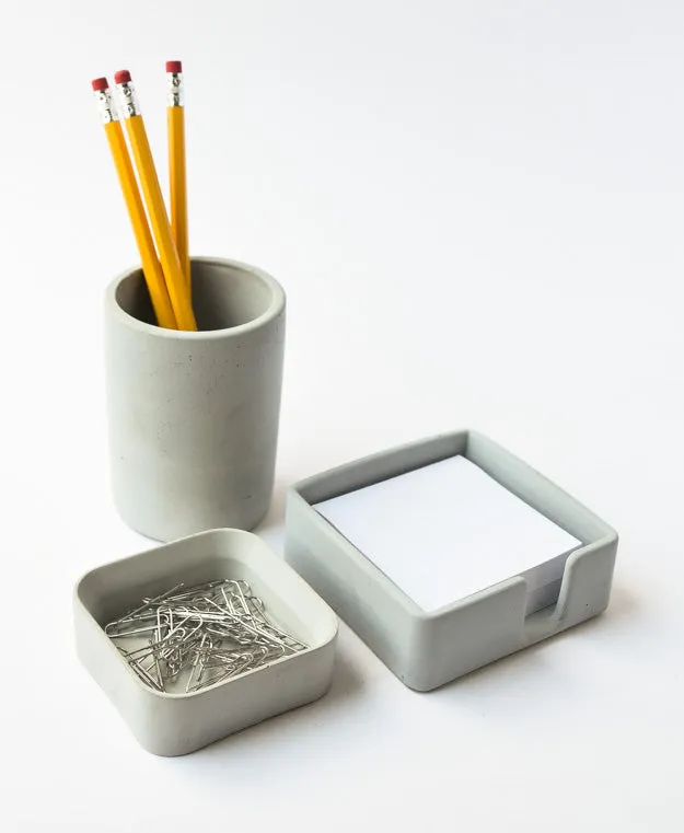 Desk Accessories Set - Post-It Holder - Pen Cup - Desk Organizer - Desk Set - Minimalist - Cement - Office Organizer - Paper Clip Holder - Modern - Home Office