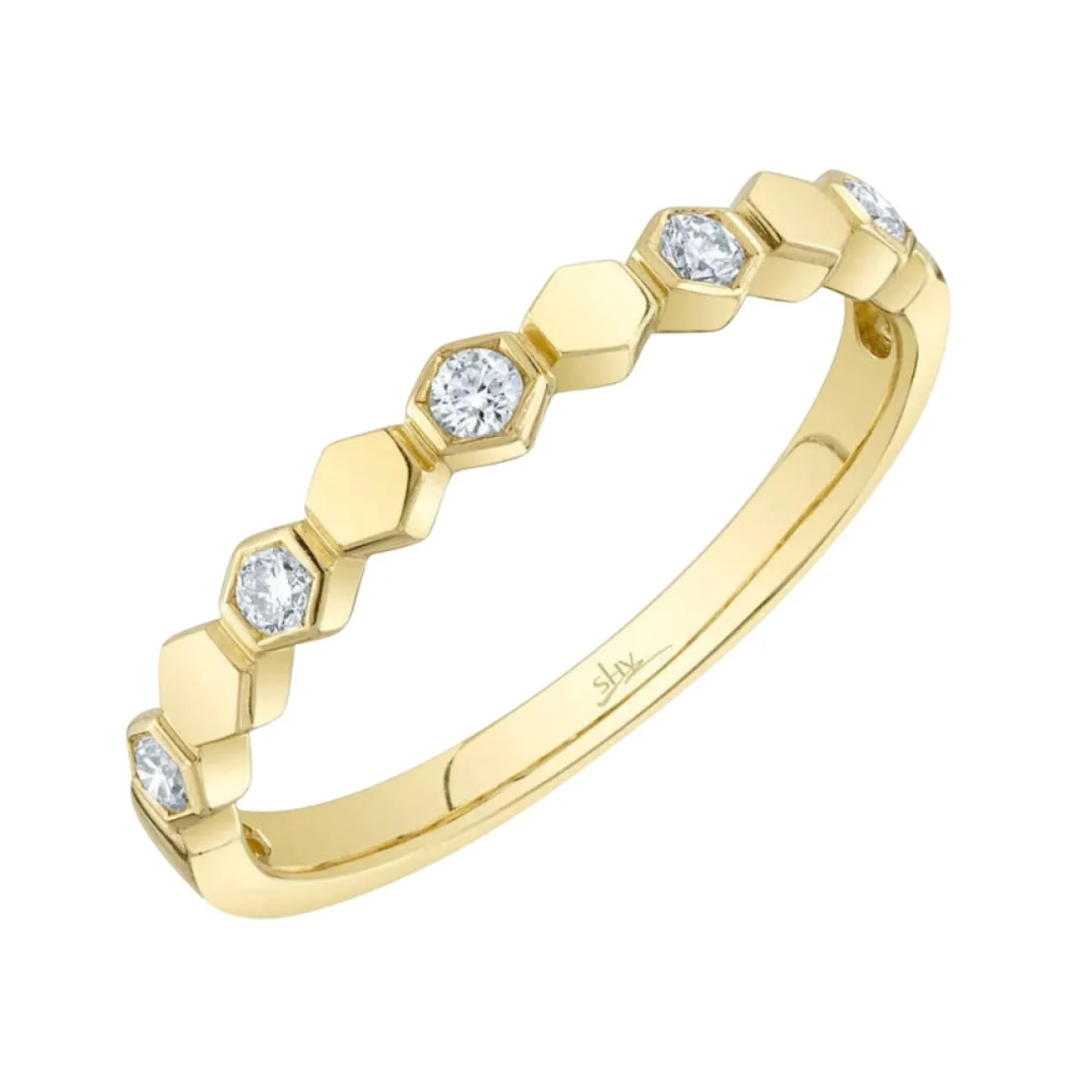 Diamond Hexagon 14K Yellow Gold 0.16Ct Band