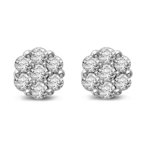 Diamond Jewel 14K Gold Diamond Flower Cluster Stud Great Value