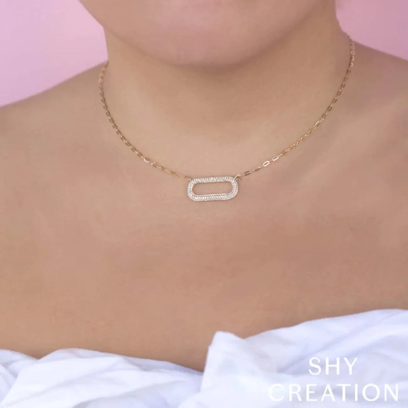 Diamond Paper Clip 14K Yellow Gold 0.36Ct Link Necklace