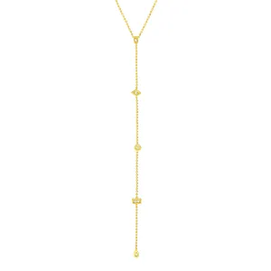 Diamond Y-Necklace with Geometric Elements