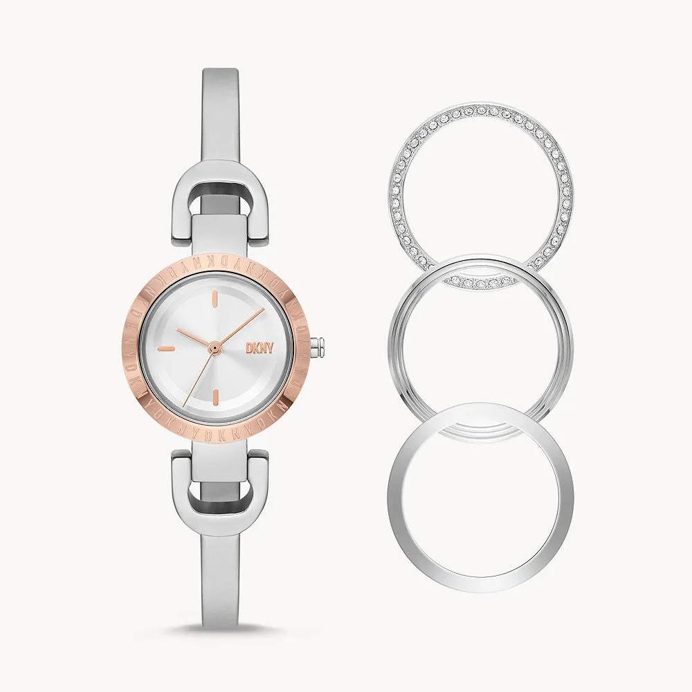 DKNY WOMEN'S CITY LINK QUARTZ STAINLESS STEEL THREE-HAND WATCH
