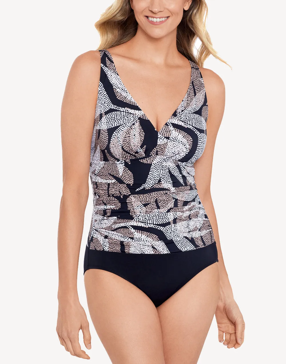 Dot Leaf Me V Neck Shirred One Piece