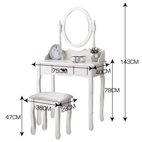 DRESSING TABLE STOOL MIRROR MAKEUP JEWELLERY ORGANIZER DRAWER CABINET