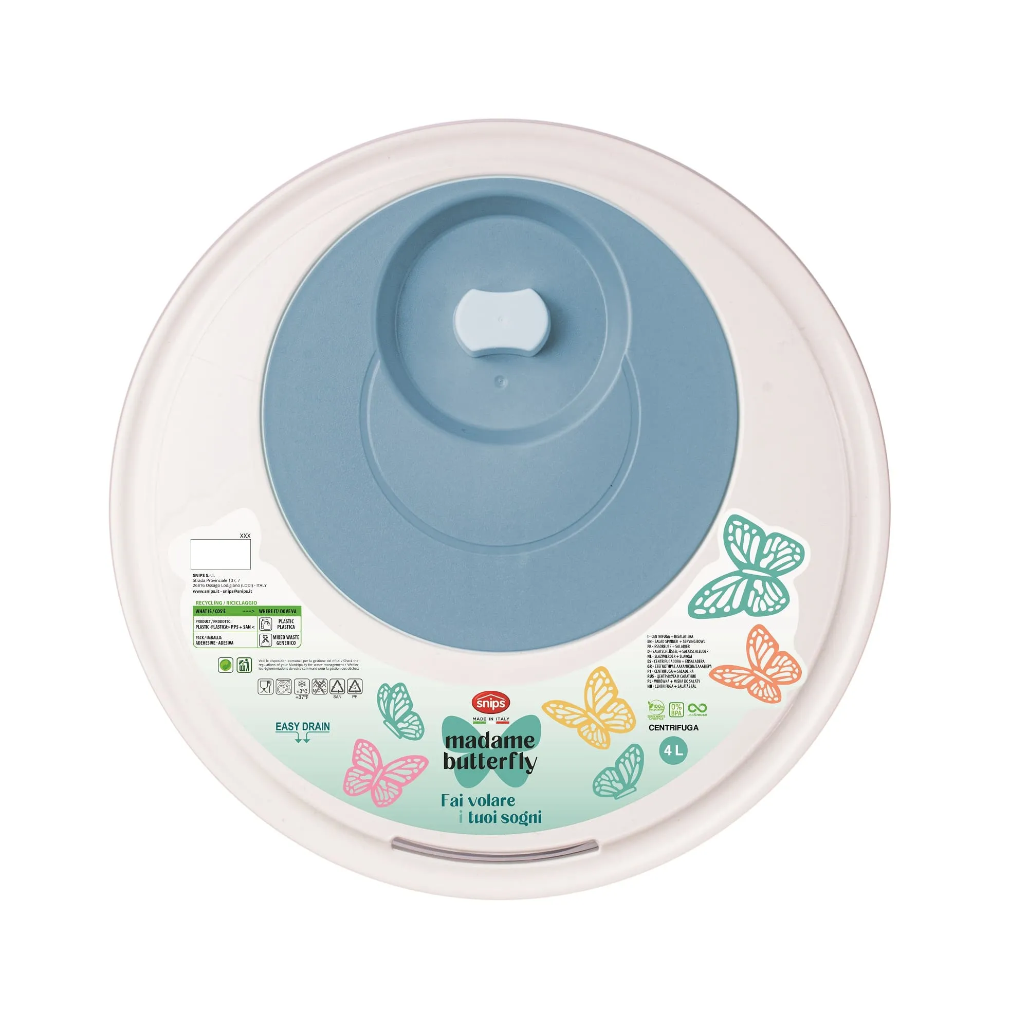 Eetrite Snips Miss Butterfly Salad Spinner 4L Light Blue (2 In 1) 020476