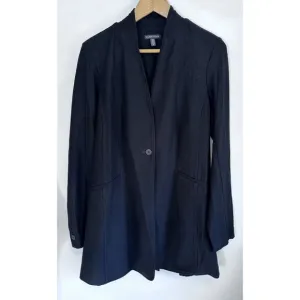 EILEEN FISHER Blazer Smal Washable Stretch Crepe One-Button Shawl Neck Black USA