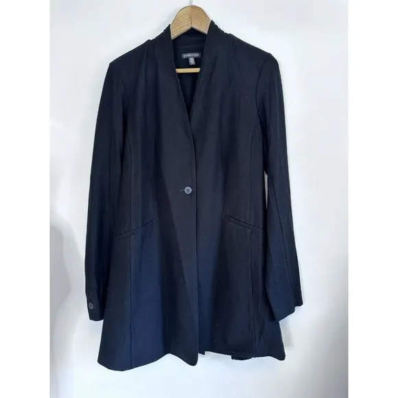 EILEEN FISHER Blazer Smal Washable Stretch Crepe One-Button Shawl Neck Black USA