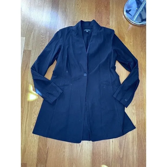 EILEEN FISHER Blazer Smal Washable Stretch Crepe One-Button Shawl Neck Black USA