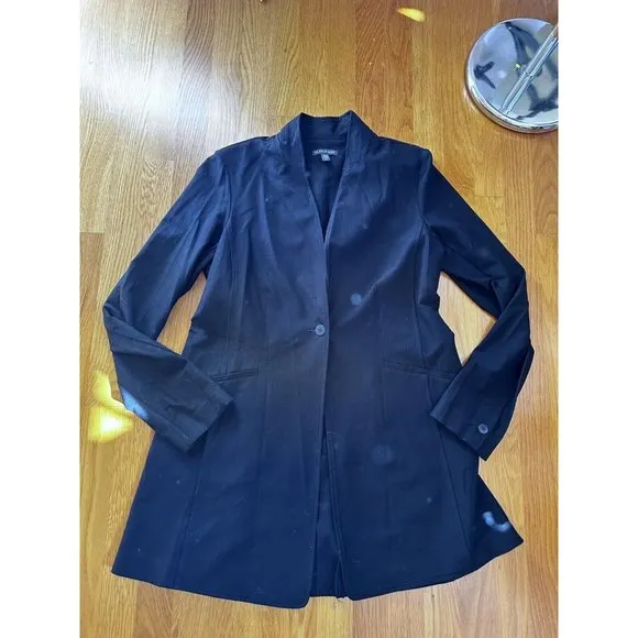 EILEEN FISHER Blazer Smal Washable Stretch Crepe One-Button Shawl Neck Black USA