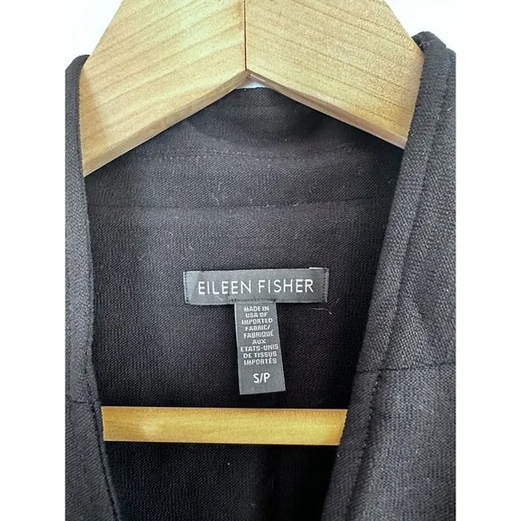 EILEEN FISHER Blazer Smal Washable Stretch Crepe One-Button Shawl Neck Black USA