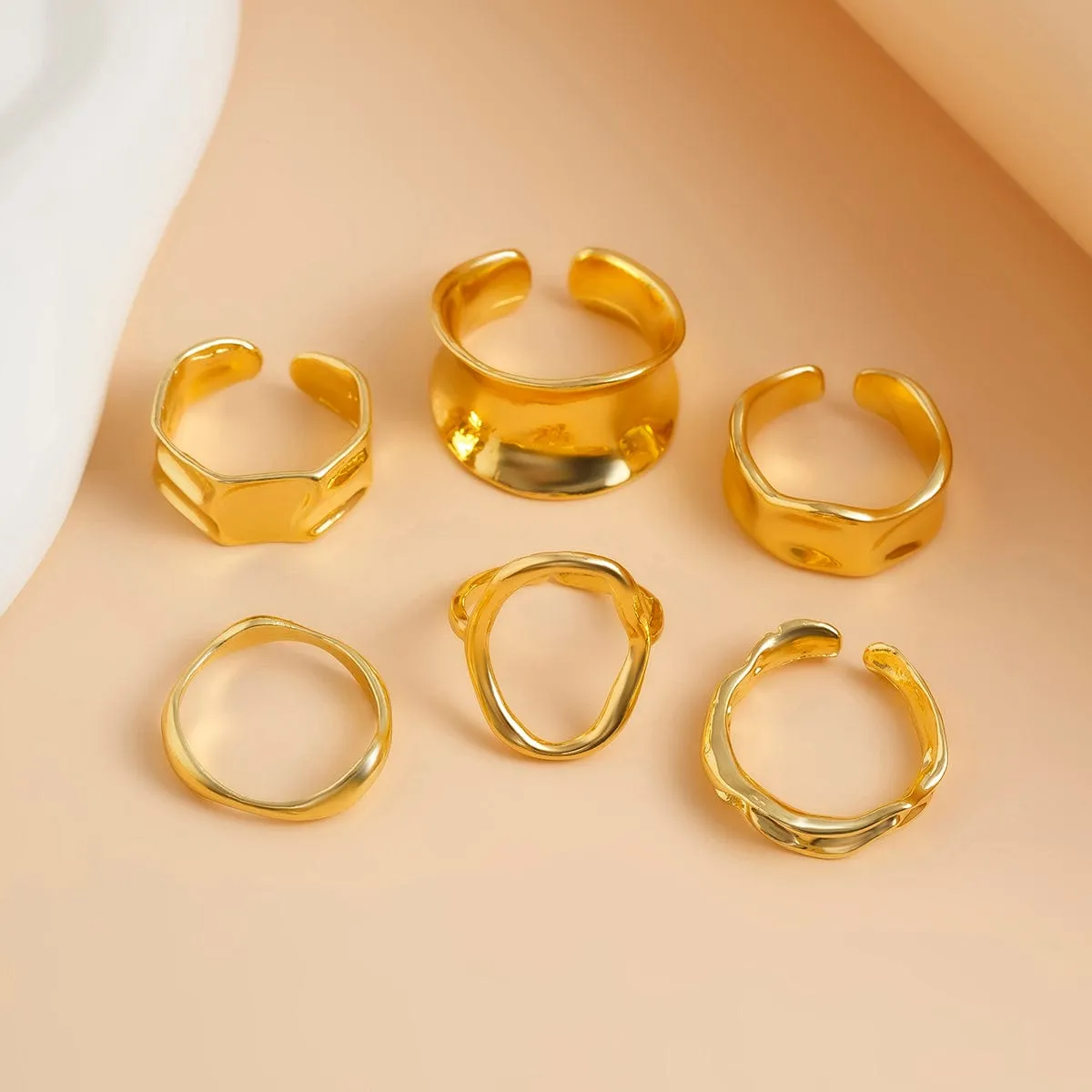 Elegant 6Pcs Geometric Patterns Ring Set