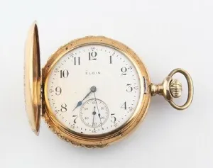 Elgin 14k Multi-color Gold 17-Jewel Antique Pocket Watch Size 16s Full Hunter