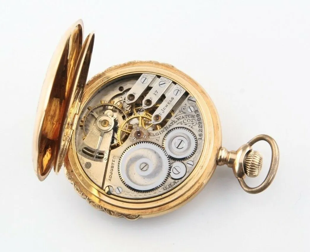 Elgin 14k Multi-color Gold 17-Jewel Antique Pocket Watch Size 16s Full Hunter