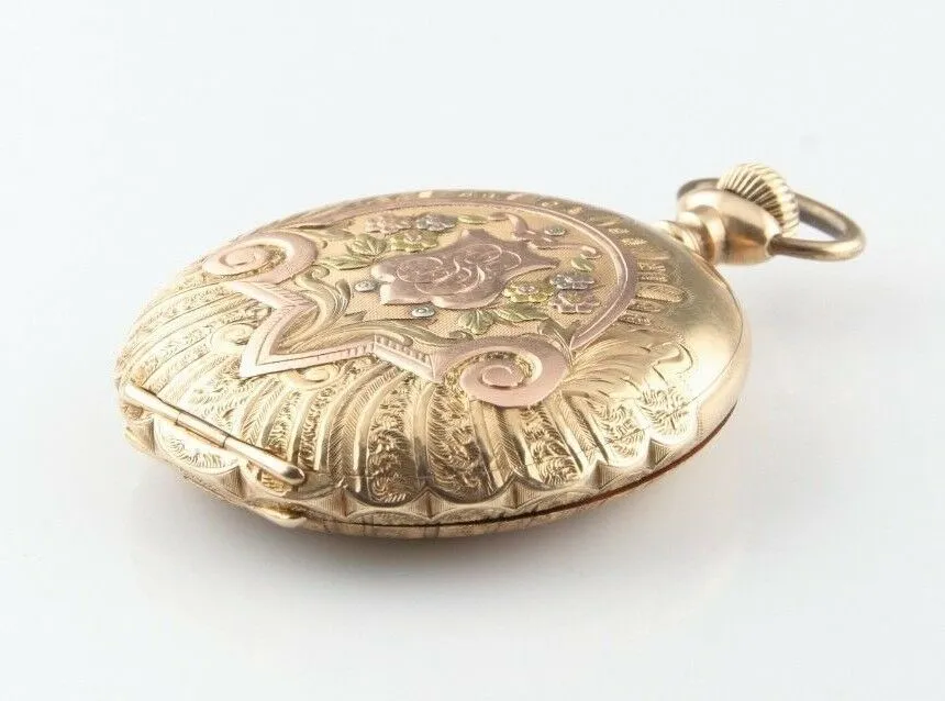Elgin 14k Multi-color Gold 17-Jewel Antique Pocket Watch Size 16s Full Hunter