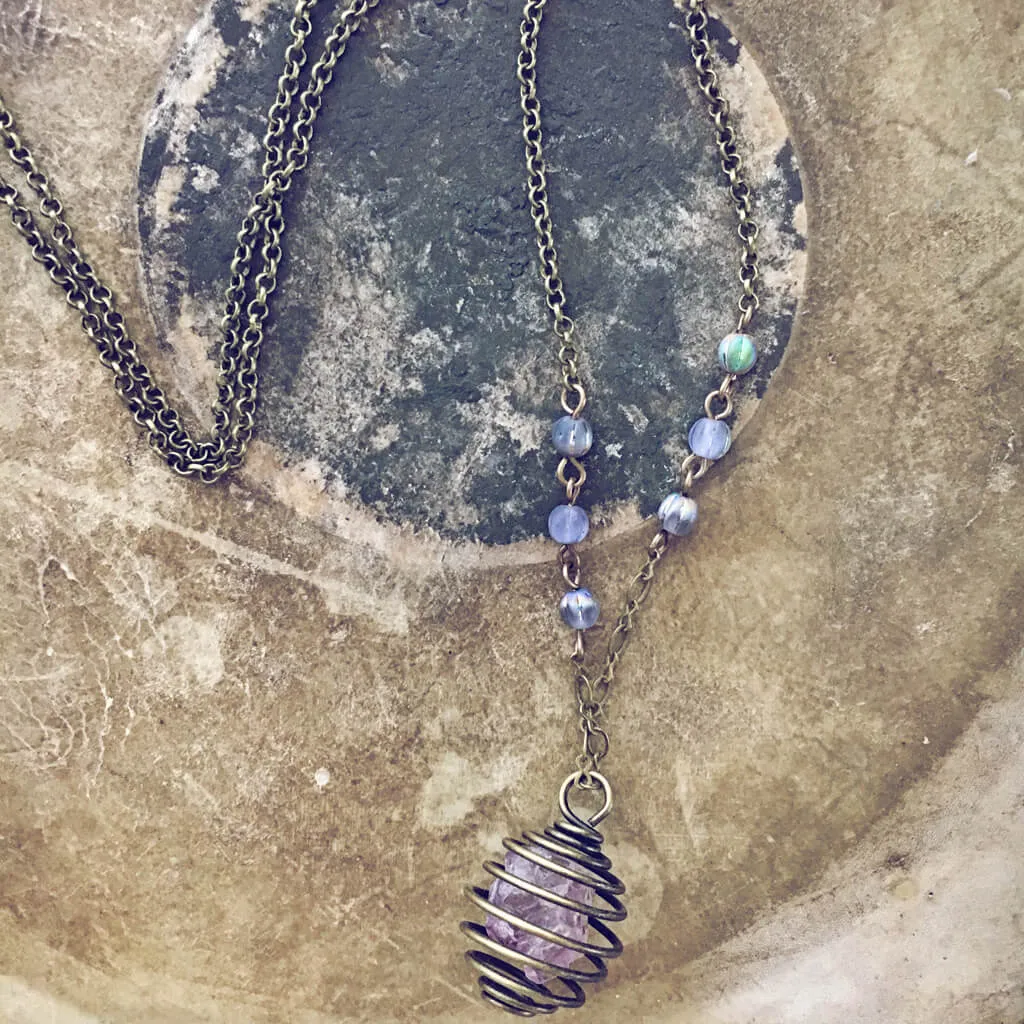 encapsulate // caged amethyst or quartz crystal gemstone necklace