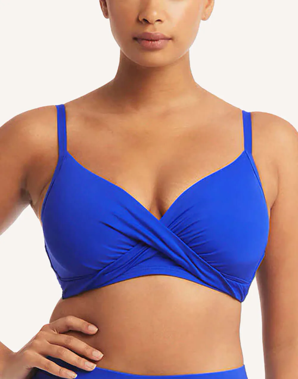 Essentials Cobalt DD/E Cross Front Bikini Top