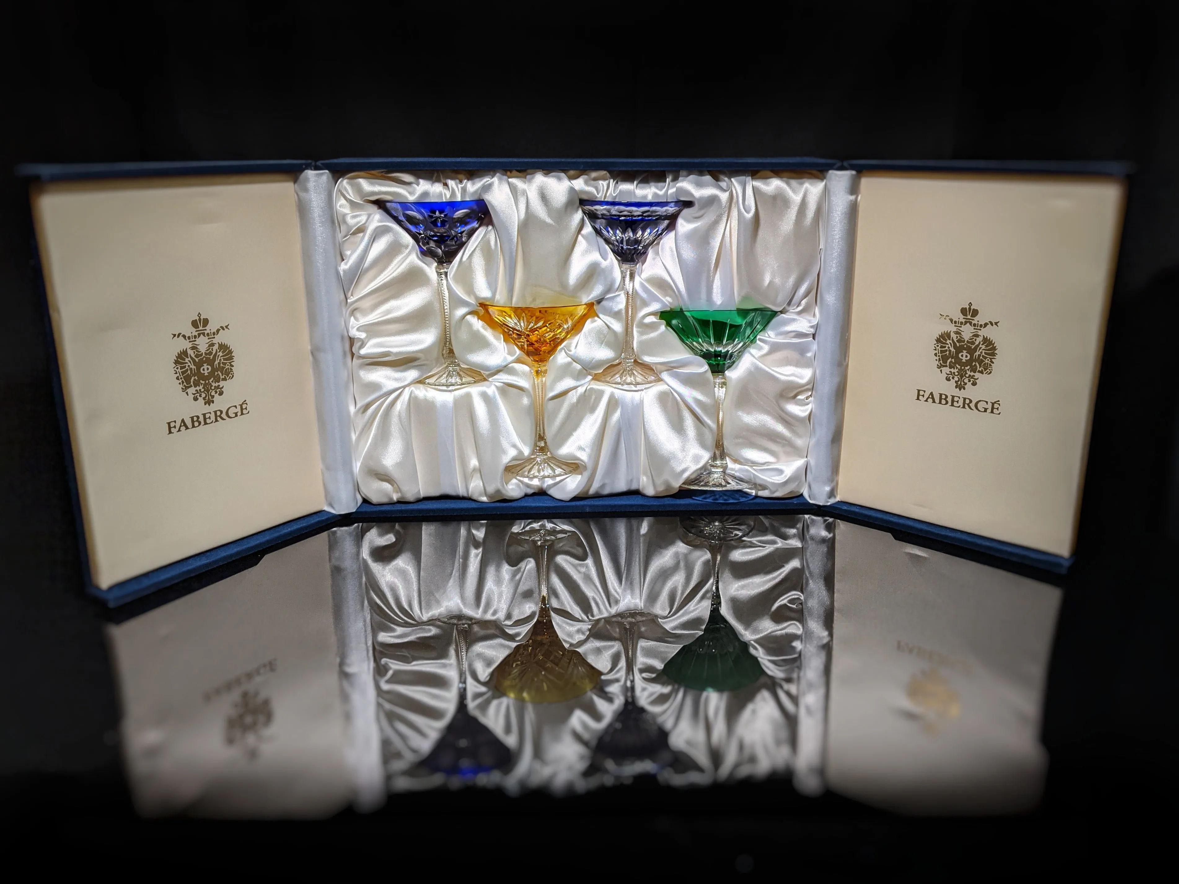 Faberge Crystal Martini Glasses Set Of 4 New In Presentation box