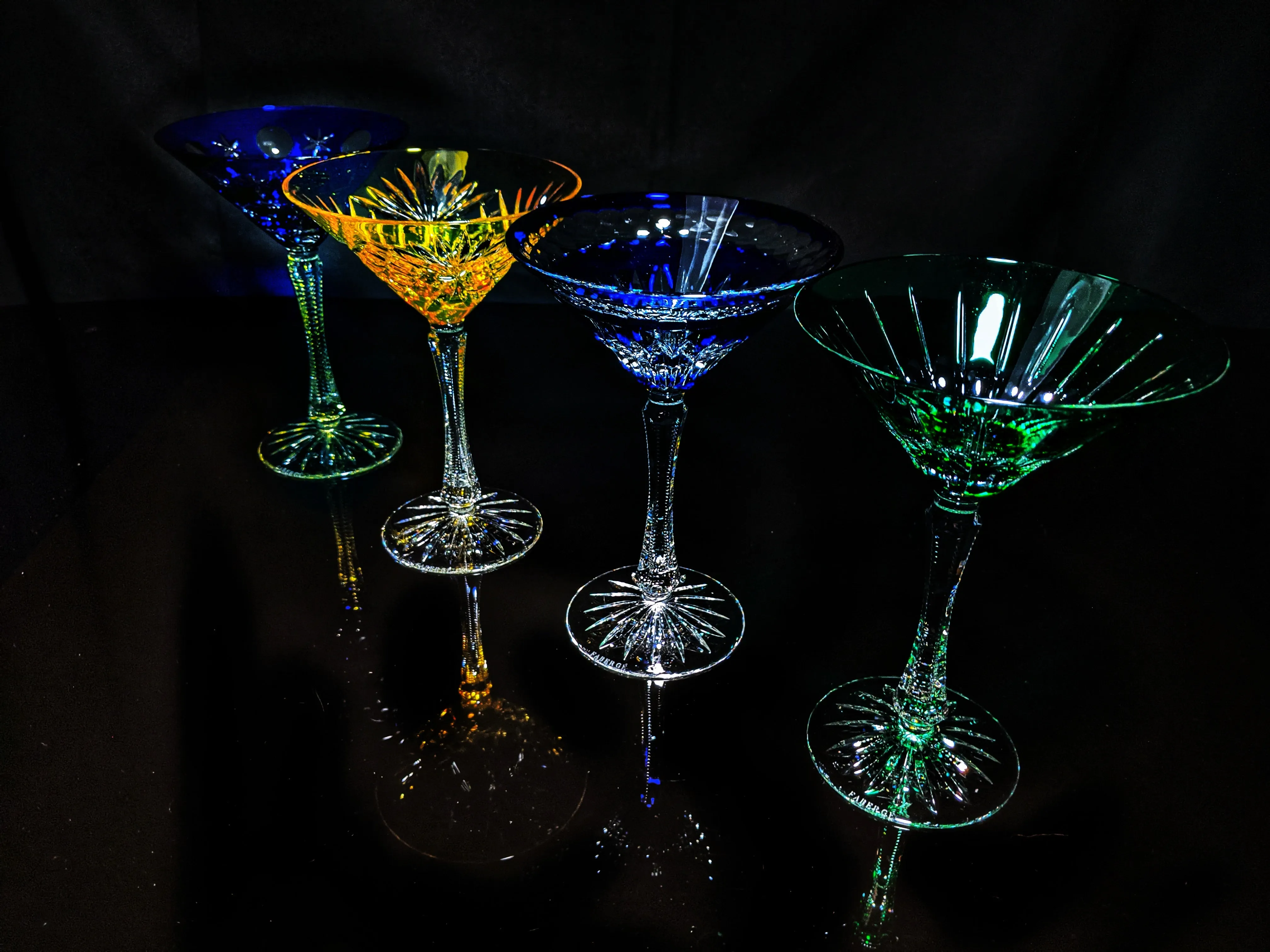 Faberge Crystal Martini Glasses Set Of 4 New In Presentation box