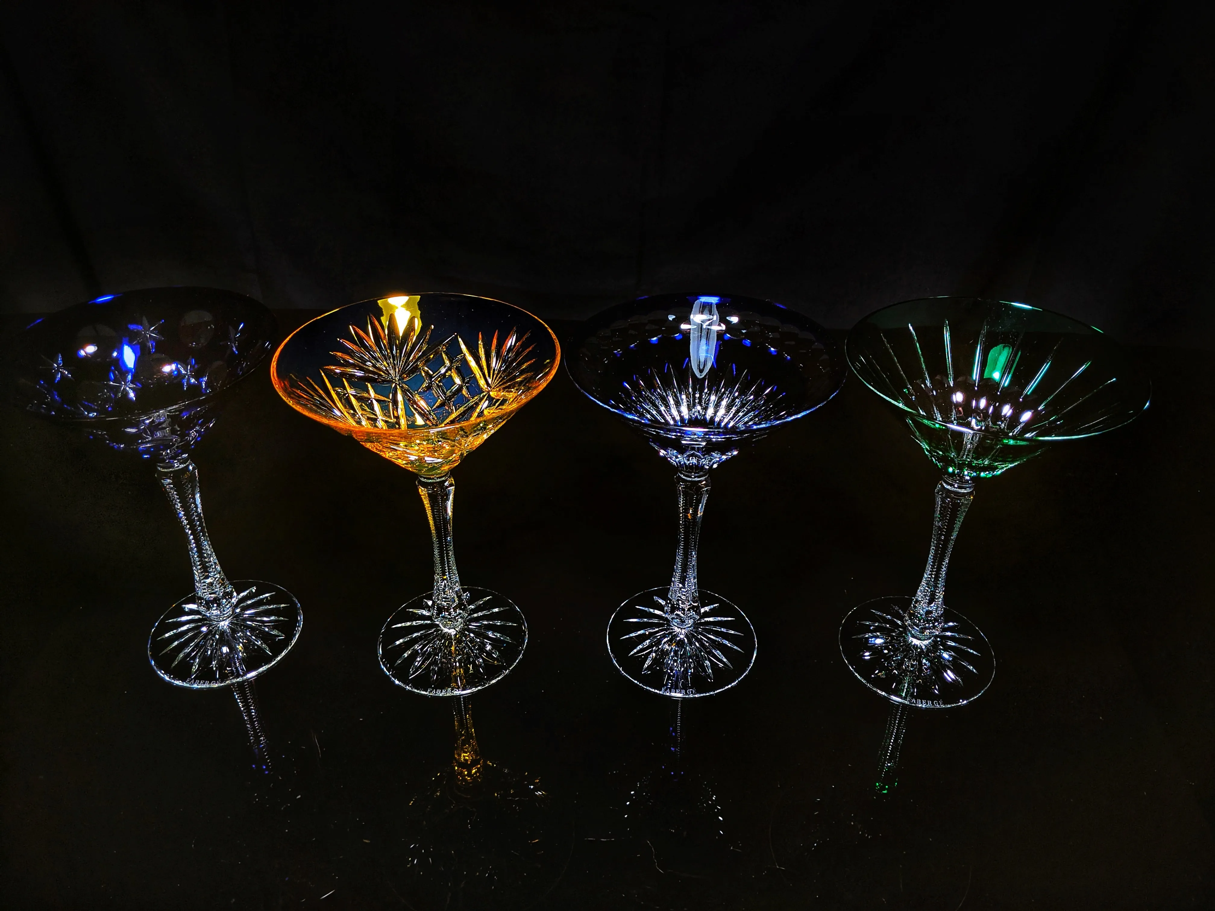Faberge Crystal Martini Glasses Set Of 4 New In Presentation box
