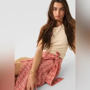Faherty|Lagos linen wrap skirt, Neutral Hawaii geometric pattern•••Boho style