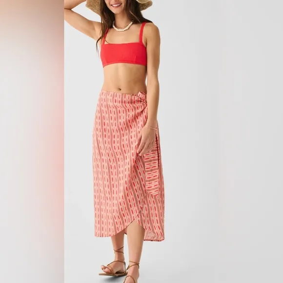 Faherty|Lagos linen wrap skirt, Neutral Hawaii geometric pattern•••Boho style