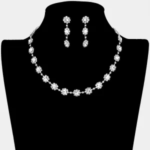 Floral Clear Crystal Rhinestone Small Collar Necklace Set  | Pageant and Prom Jewelry |  97127