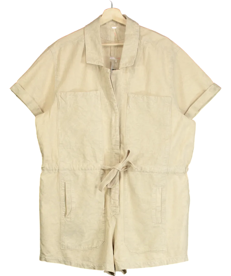 Free People Wheat Cotton / Linen blend Rhodes Chino Coverall Playsuit  UK L