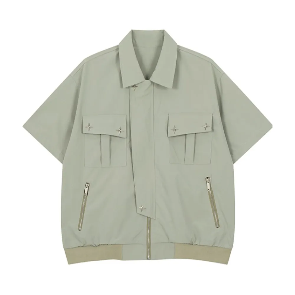 Functional Multi-pocket Plain Shirt
