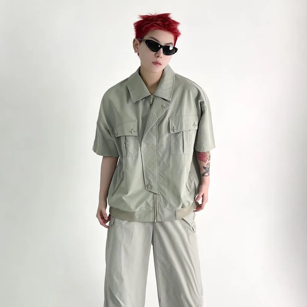Functional Multi-pocket Plain Shirt