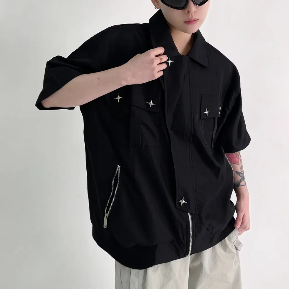 Functional Multi-pocket Plain Shirt