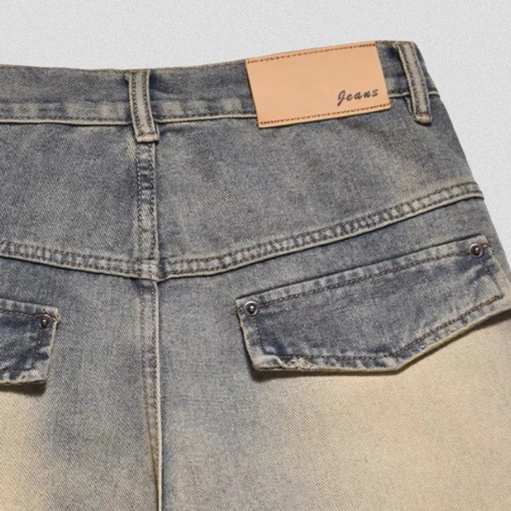 Functional Solid Color Patchwork Jeans