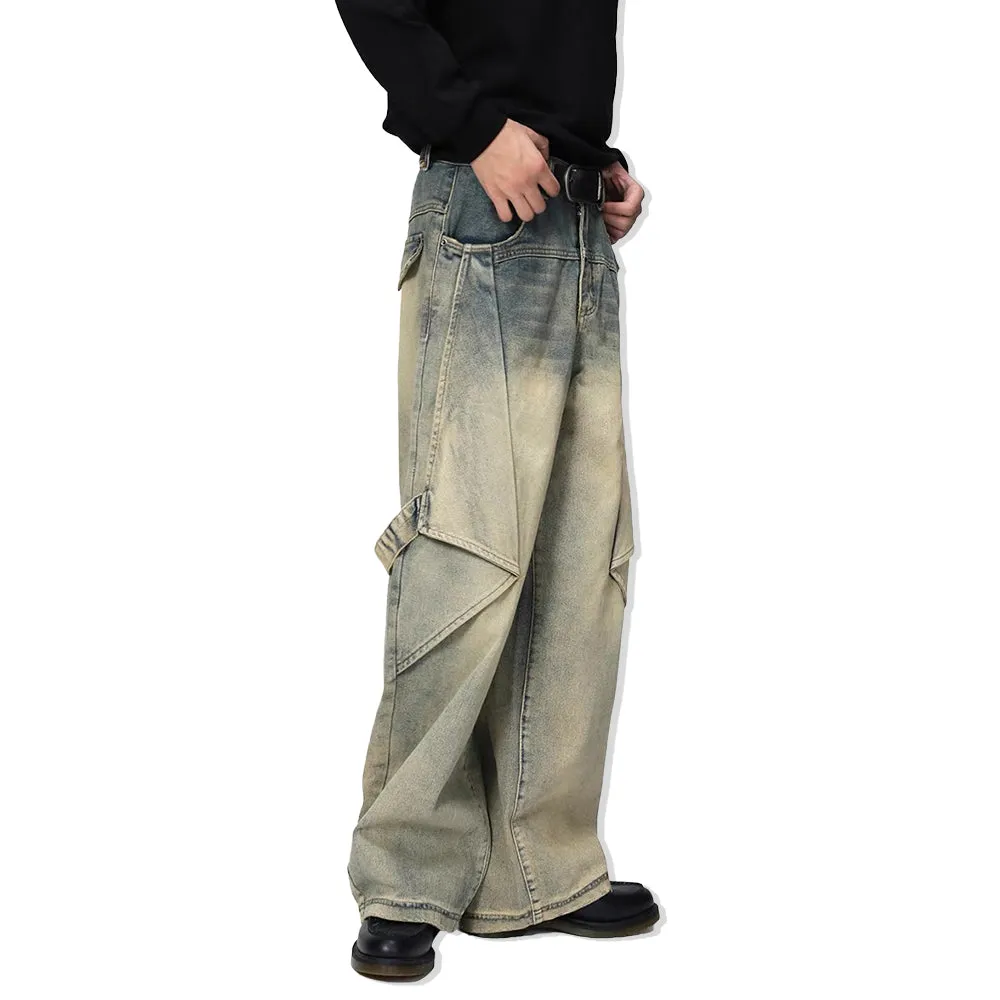 Functional Solid Color Patchwork Jeans