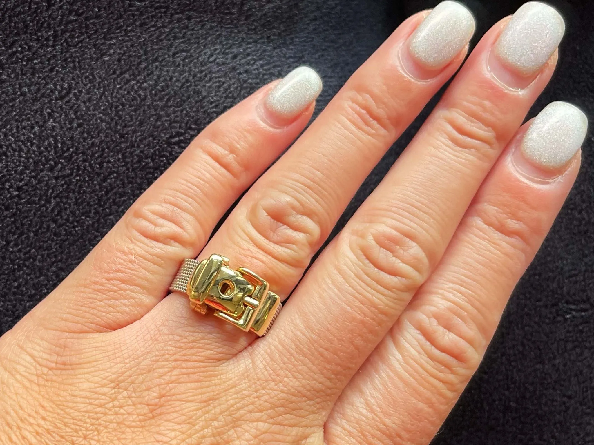 Functional Two Toned Gold Belt Ring in 14K