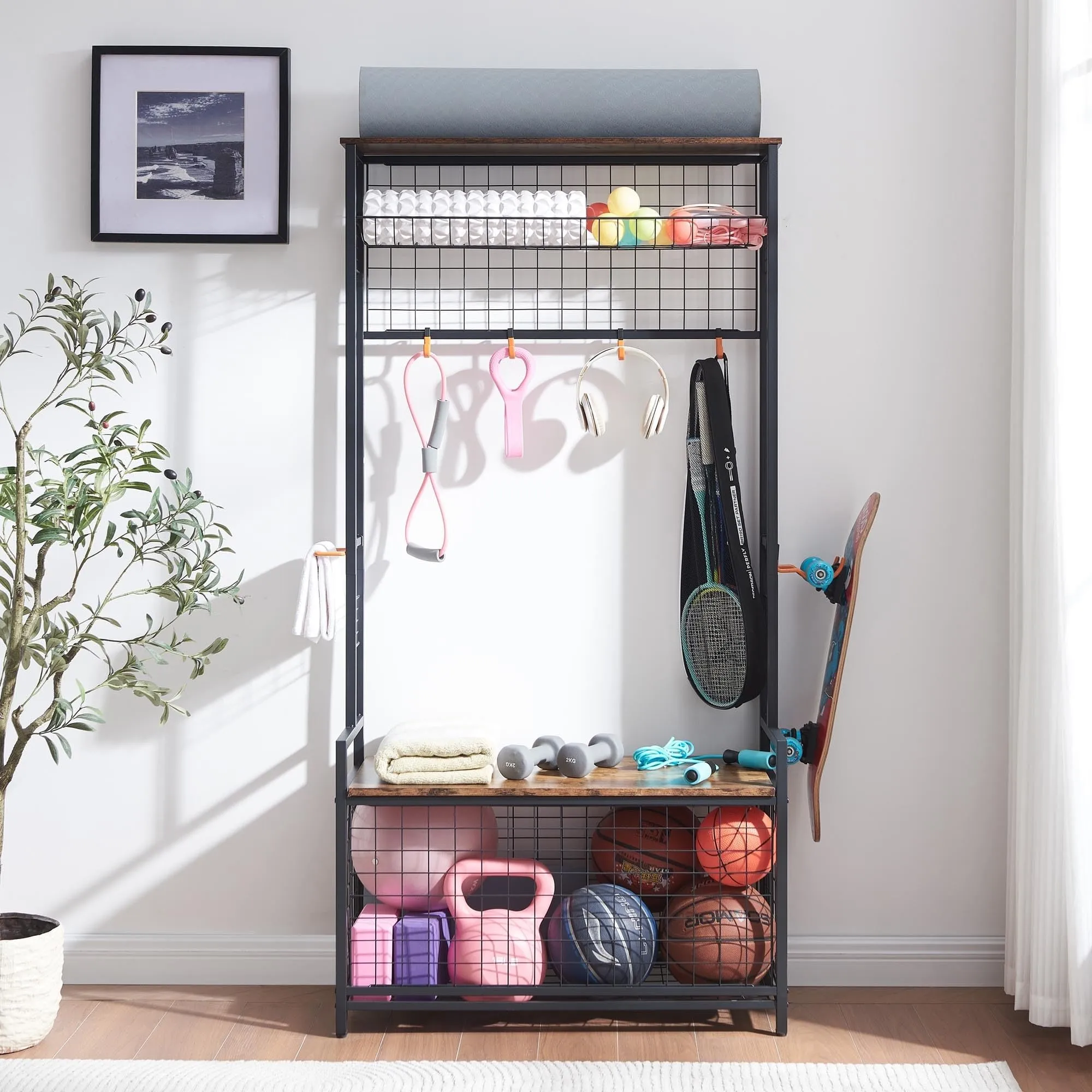 Garage Sports Equipment Organizer Kids Toys Storage Brown Metal