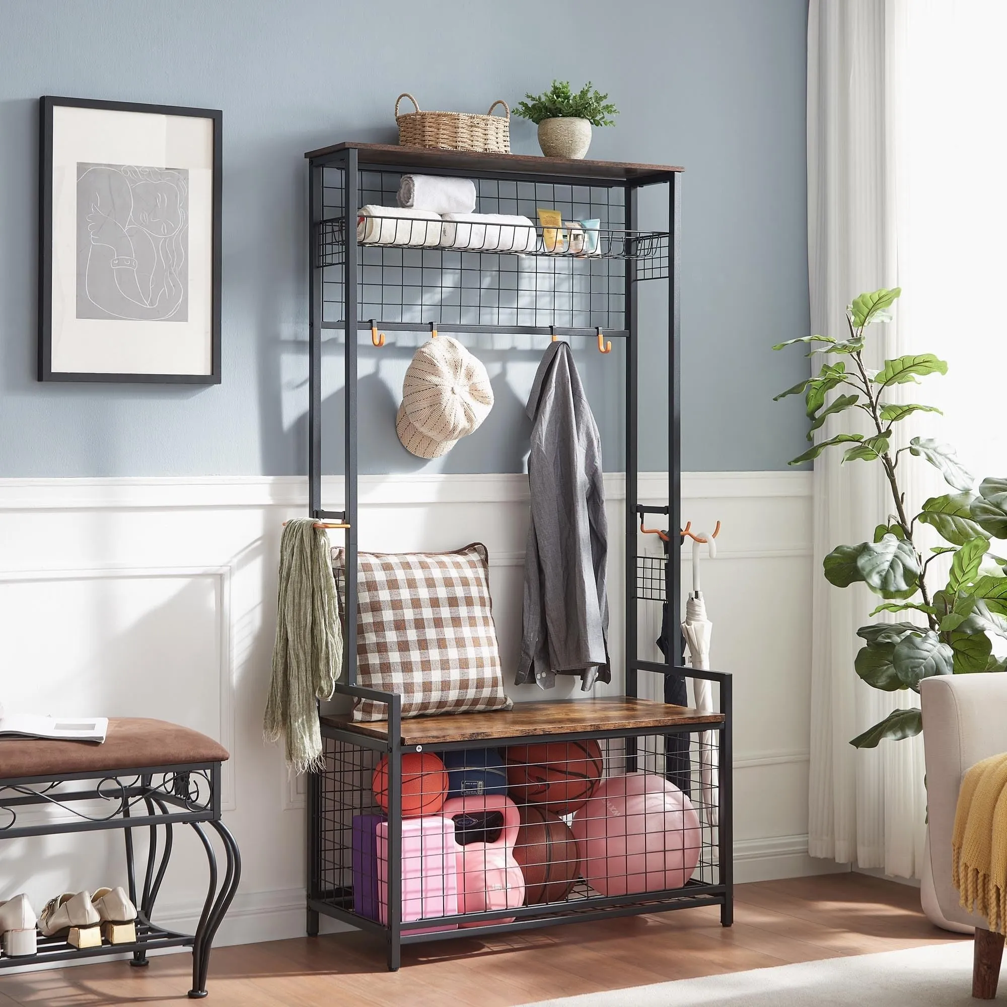 Garage Sports Equipment Organizer Kids Toys Storage Brown Metal