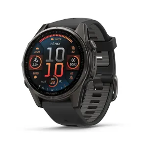 Garmin Fenix 8 - 43mm, Amoled, Sapphire Carbon Gray DLC Titanium With Black/Pebble Gray Silicone