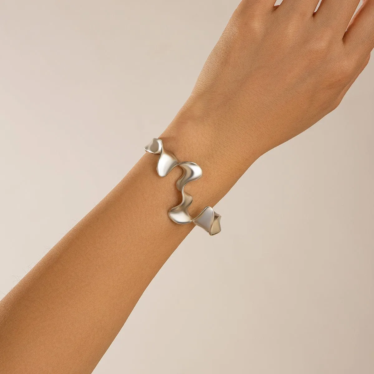 Geometric Abstract Curved Ribbon Open Cuff Bracelet