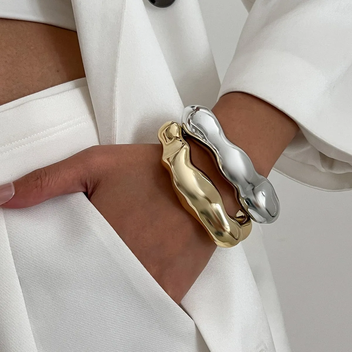 Geometric Abstract Liquid Flow Glossy Bangle Bracelet